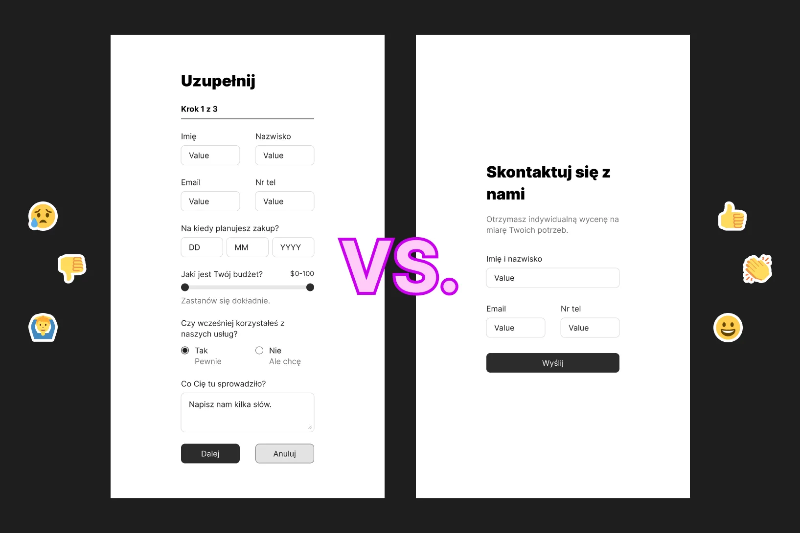 Two forms comparison - one complex, one simple